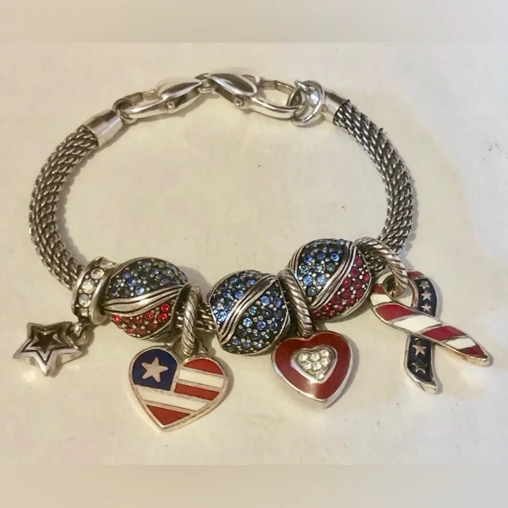 Brighton Americana bead Blue crystal swirls alternate with Silver swirls Retired - Picture 6 of 7
